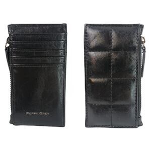 Poppy Grey Napa Quilted Leather RFID Credit Card Wallet Vegan Black
